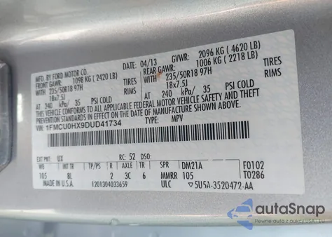 2013 Ford Escape Sel from USA, damaged, VIN 1FMCU0HX9DUD41734